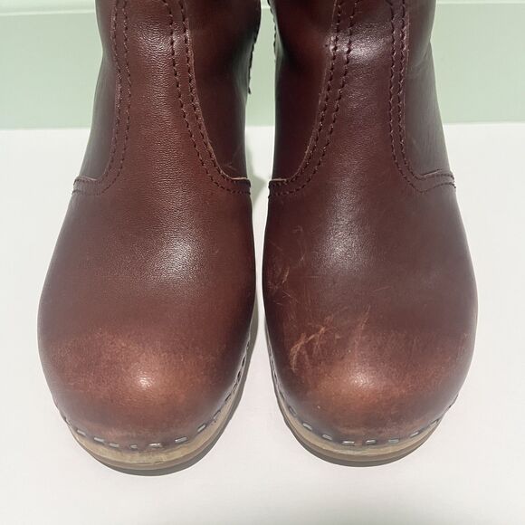 Hasbeens JODHPUR Cherry Brown Leather Clog Wood Heeled Ankle Boots Size 37 FAIR - Picture 7 of 14